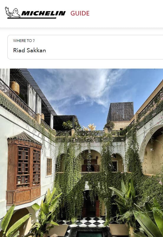 Riad Sakkan Marrakech guide michelin tablet hotels